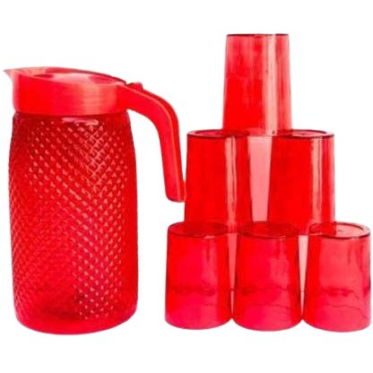 Red Plastic Jug and Glass Set