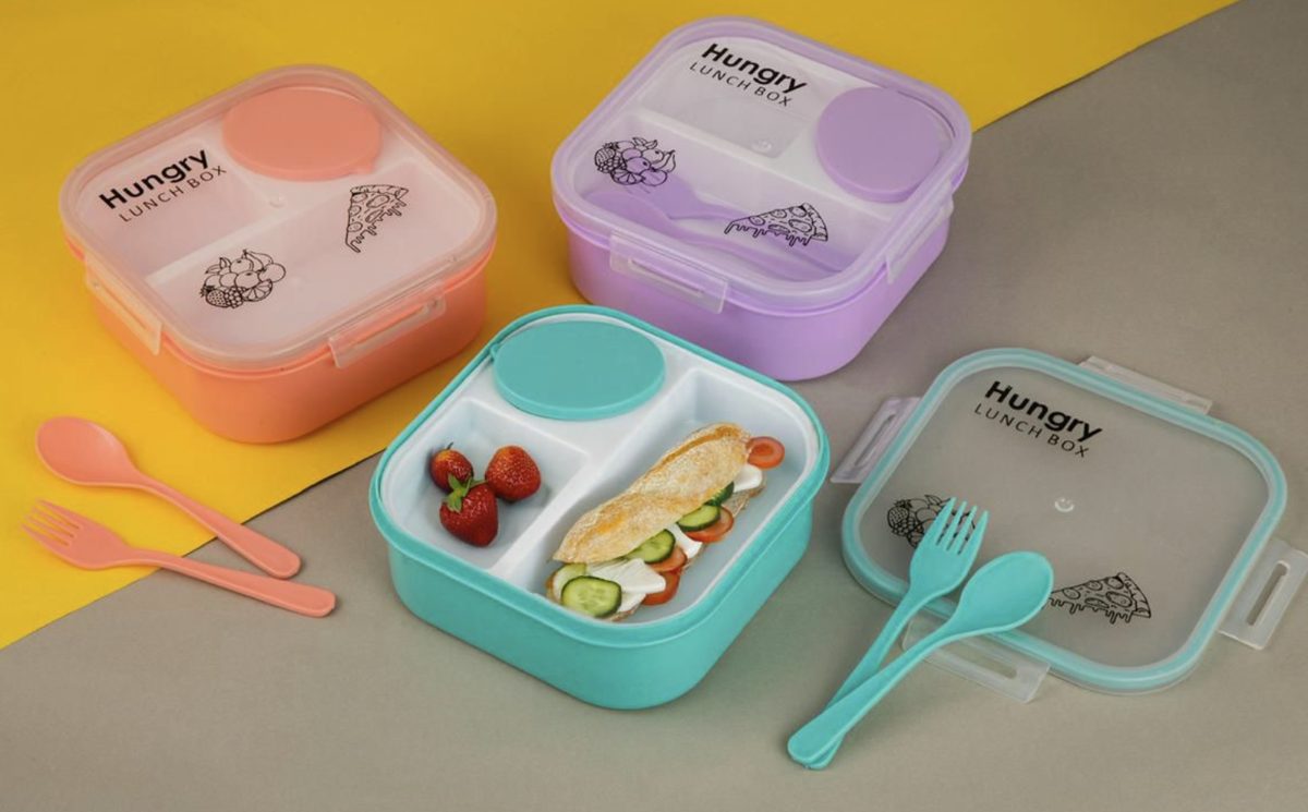 Divided Lunch Box with Spoon and Fork