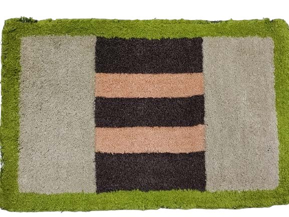 Striped Shaggy Doormat with Green Border