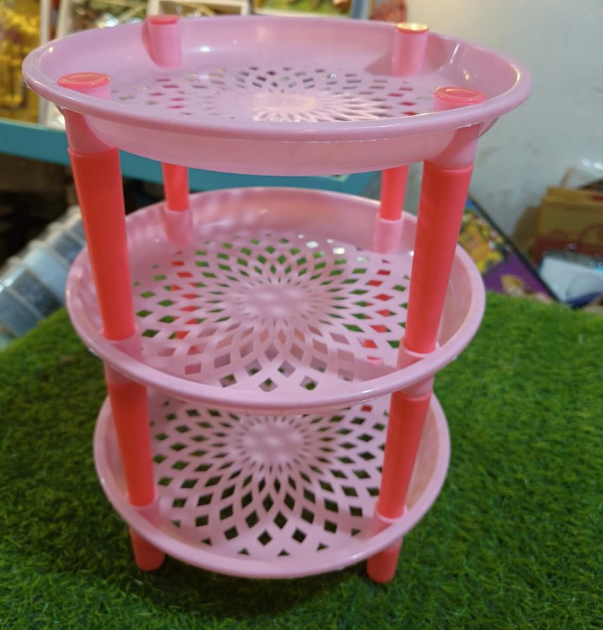 Pink Plastic 3-Tier Storage Rack