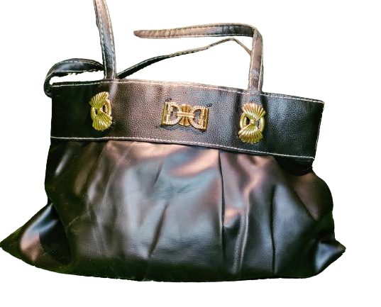 Black Faux Leather Pleated Handbag