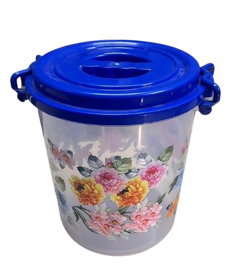 Floral Printed Plastic Storage Container, Blue
