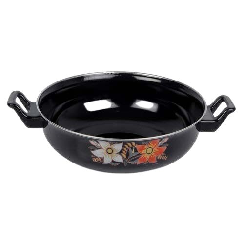Black Floral Design Non-Stick Kadai