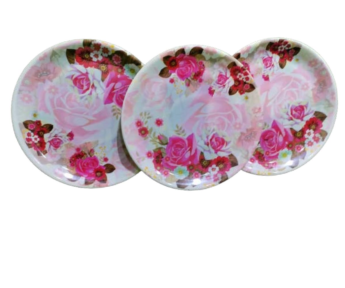 Floral Design Melamine Dinner Plates - Set