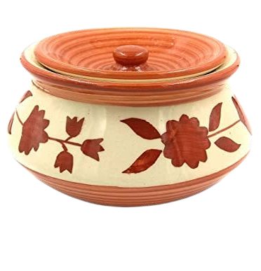 Terracotta Floral Design Serving Bowl with Lid