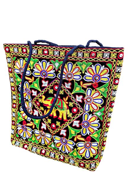 Embroidered Elephant Design Tote Bag